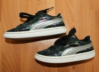 Puma Girls 10C Platform Black Suede Low Top Lace Up Fashion Sneakers Sneakskin