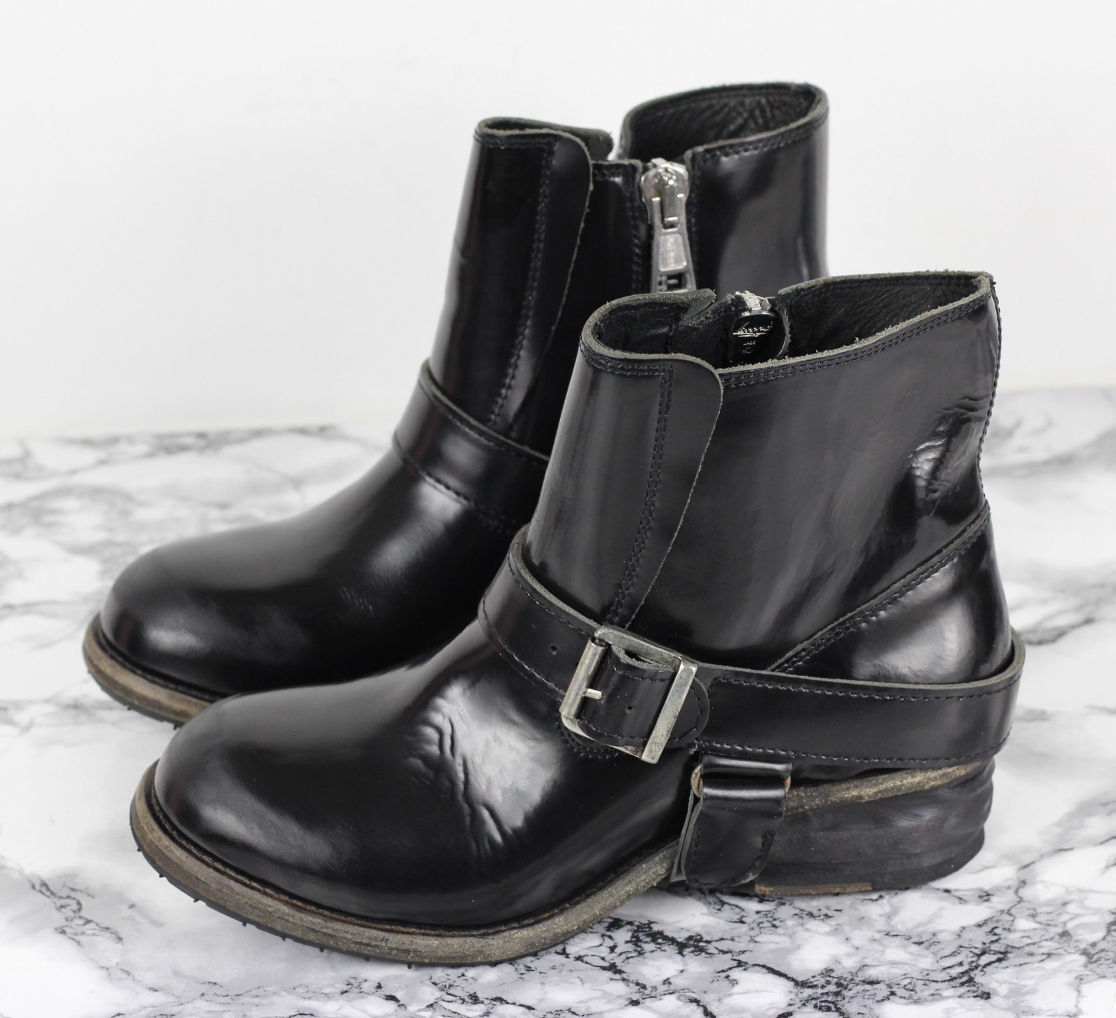 ALL SAINTS Black Leather JULES Chunky 