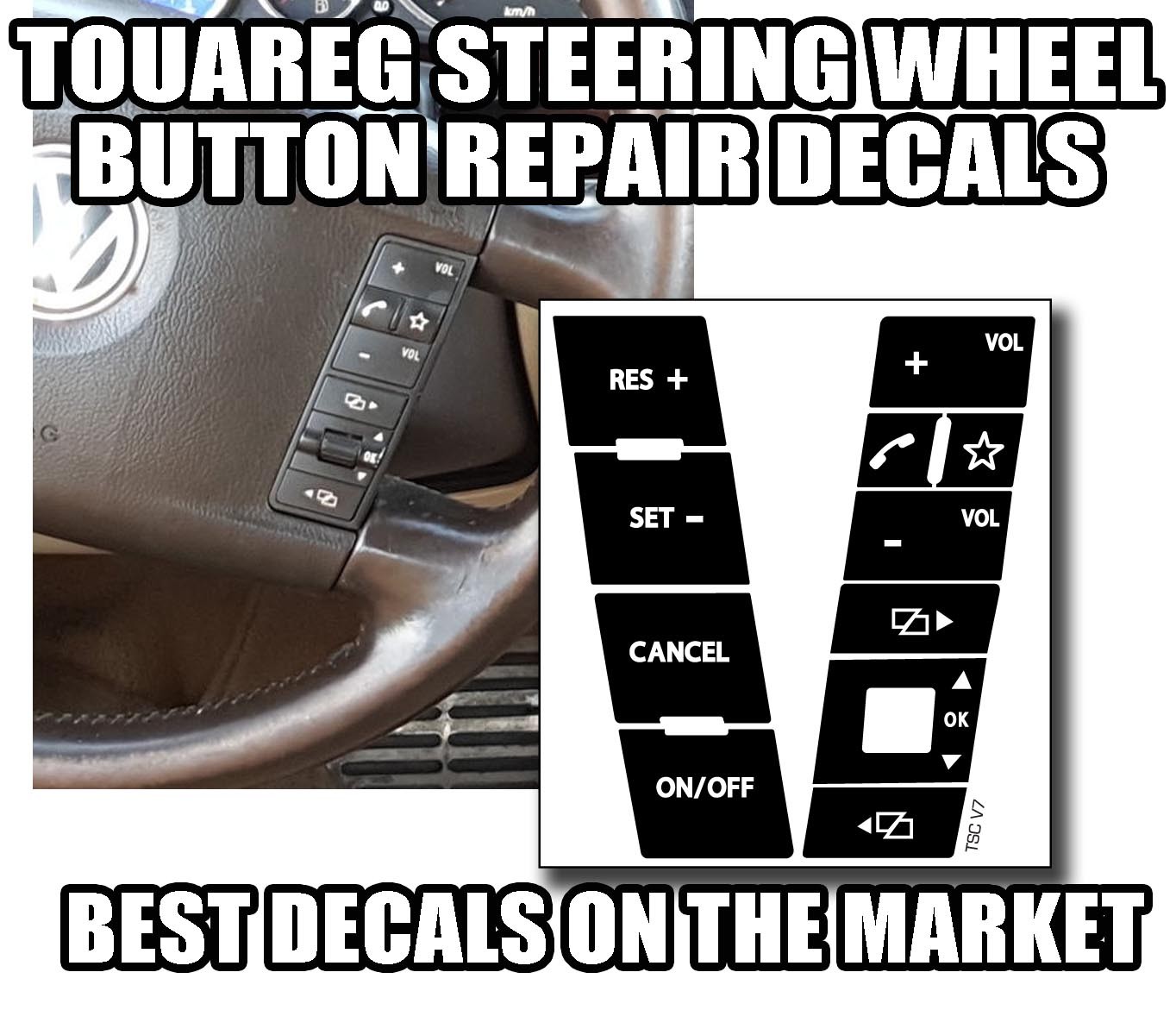 Fits VW Volkswagen Touareg Steering Wheel Matte Black Button Repair