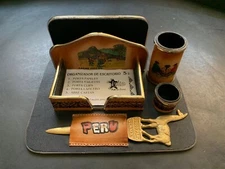 Cusco Peru Llama souvenir leather Organizador De Escritorio & Brass Letter Opene