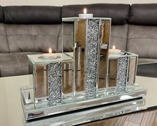 Verspiegelter Diamant Schmuck Kristall Art Deco 3 Etagen Teelicht Mantel Kerzenhalter