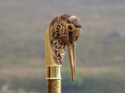 wooden walking stick hand carved bird wooden walking cane - Foto 2 di 2