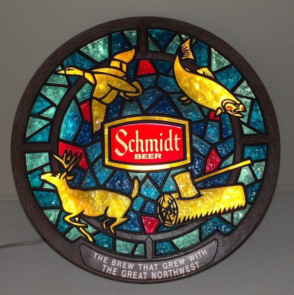 ビンテージ Schmidt BEER ライトサイン PUB バー ランプ ライト Vintage Schmidt Beer Lighted Wildlife Faux Stained Glass 21
