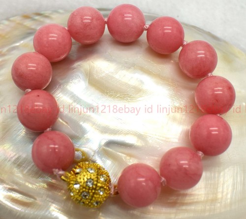 Natural Huge 14mm Pink Rhodochrosite Gems Round Beads Magnetic Buckle Bracelet - Picture 9 of 12