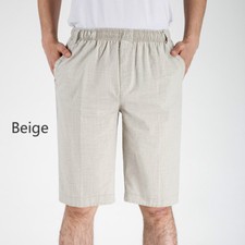 Summer Men Linen Baggy Soft Trouser Elastic Waist Beach Pants Casual Shorts Cosy
