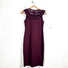 ZARA Womens Dress Size S Burgundy Stretch Sleeveless Lace Trim Pencil