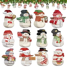 36 Pcs Christmas Snowman Ornaments Decoration Wooden Red Snowman Christmas Tr...