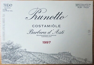 ITALY PRUNOTTO Costamiole Barbera d' Asti 1997 wine labels wine label