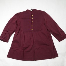 Banana Republic Size Small Burgundy 3/4 Sleeves 1/2 Button Pintuck Blouse