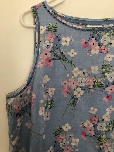 J. Jill Blue A-line Linen Tent Dress Pink & White Floral Cherry Blossom Size M - Picture 3 of 12