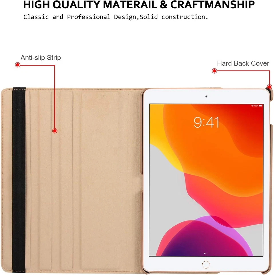 For iPad 10th 9th 8th 7th 6/5th Gen Leather Smart Flip Case Rotating Stand Cover - Image 3 of 4