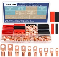 74pcs Battery Terminal connectors Cable Lugs Ring w 76pcs Heat Shrink Tubing Kit
