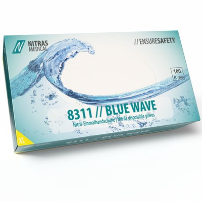 Nitras BLUE Wave puderfreie mediz. Nitril-Einmalhandschuhe 100Stk -Größe wählbar