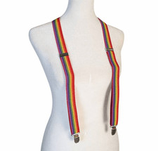 Rainbow multicolor striped suspenders unisex adjustable NWOT