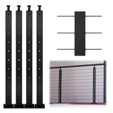 4Pack Black Cable Railing Post 36 Inch 36"x2"x2" Level Drilled Surface Mount ...