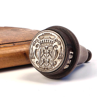 Superb 18thC Wood and Steel Catholic Bishop's Armorial Fob Seal