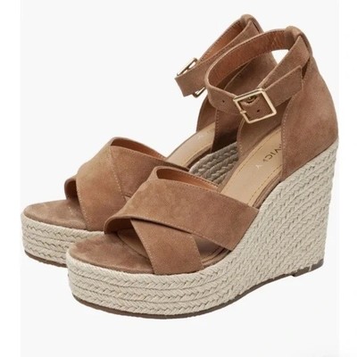 Sandals 7.5 M Platform Wedge Espadrilles Shoes Cognac/Tan Leather Lisa Vicky New