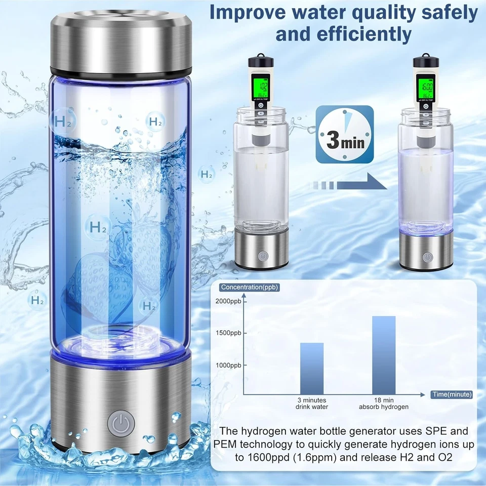 Borosilicate Glass Hydrogen Water Generator - 3-Minute Ionization Technology - Image 4 of 4