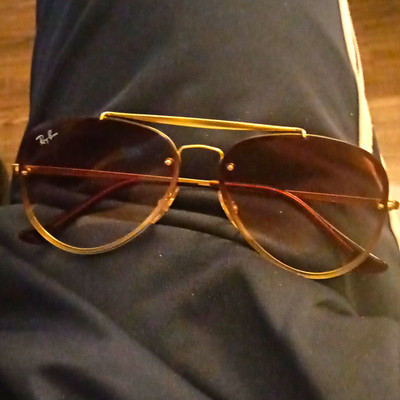 Ray-Ban Aviator Rimless Sunglasses Gold Metal Frame Brown Tinted Glass 100%UV