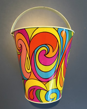 VTG Rare 1970s Ohio Art Metal Sand Bucket Pail-Mod Style/Groovy-MINT-10.5"T 7"D
