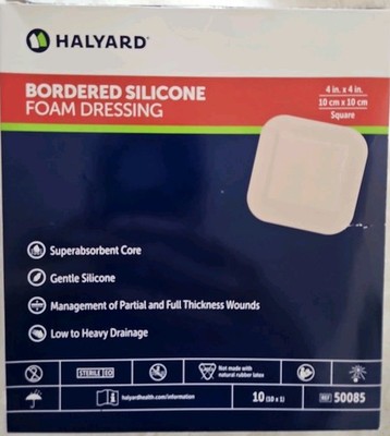 HALYARD Bordered Silicone Foam Dressing 50085 4 x 4'' 10/BX