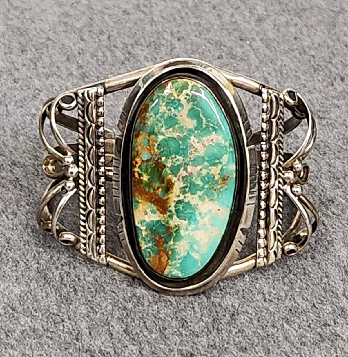 Sterling Silver Split Cuff Turquoise Cabochon Bra… - image 3