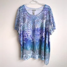 Catherines Women's Plus 2X Mesh Overlay Top Lightweight Flowy Fairy Beach 