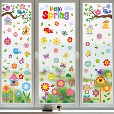 Vibrant Spring  Summer Window Clings - 9 Sheets 127PCS Classroom Spring