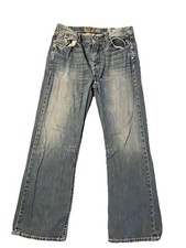 BKE Tyler Button Fly Bootcut Jeans Mens 34x32 Distressed Blue Denim Y2K