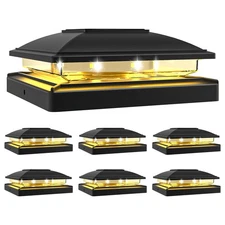 6-Pack Solar Post Cap Lights – Waterproof Black, Fits 4x4-6x6 Posts, Warm White
