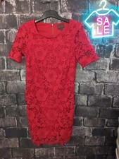 Trulli Dress Size 4 Red Lined Floral Crochet Lace Scalloped Hem EUC!      [LF11]