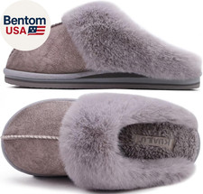 Womens Fluff Dual Memory Foam Slippers Ladies Cozy Arch Support Warm Scuff Slipp
