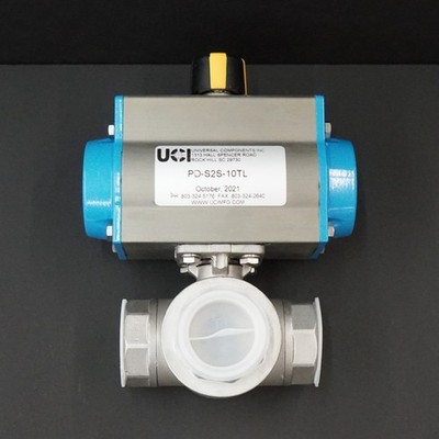 Universal Components PD-S2S-10TL Pneumatic Ball Valve, 3-Way, Stainless, 2000PSI