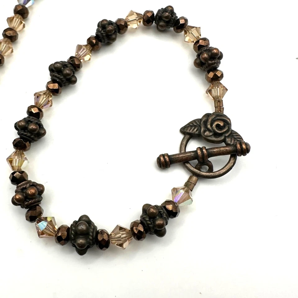 Conjunto de joyas collar pulsera hoja de vidrio vaquera costera marrón manchas de cobre  Foto 3 de 4