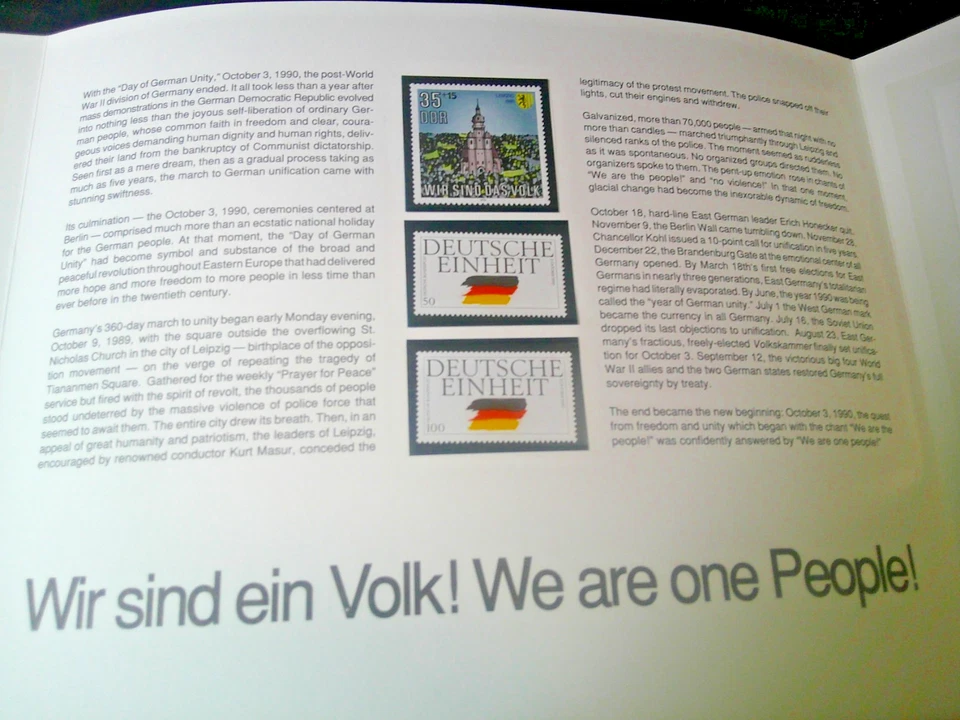 1990 GERMAN UNIFICATION 3 Part Large Folder W/6 Stamps & 2 FDC (XF - Image 3 of 4