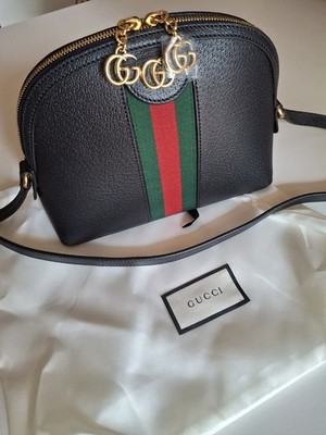 Gucci Ophidia Dome Umhängetasche Handtasche Leder Schwarz Web GG Zip Made in Italy