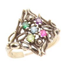 925 Sterling Silver Vintage Ring Gemstone Cluster Floral Vine Band Sz 6 RG35167