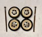 (4) 1960's Tonka Rubber Wheels w/ 5-Spoke Hub Caps & White Walls Original Parts