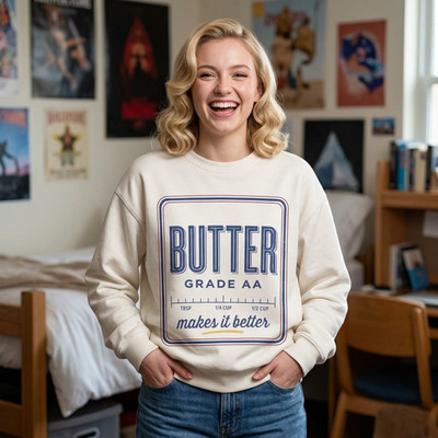 Butter makes it better Crewneck Sweatshirt | Retro Dairy Label