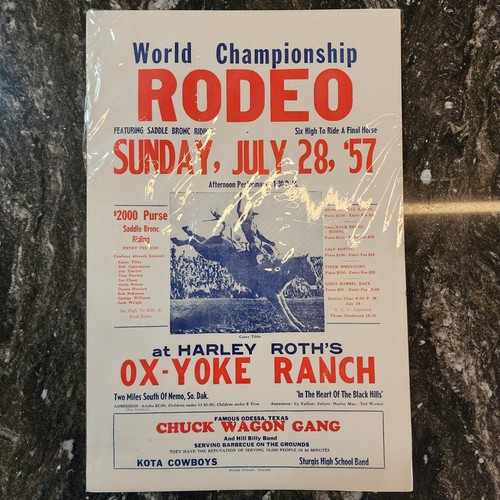 RARE Original 1957 World Championship Rodeo advertising poster Casey Tibbs