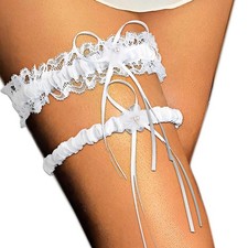 Bride Wedding Garter 2 Pack White Lace Flower Garters Bowknot Stretch Leg