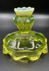 FENTON GLASS CACTUS PATTERN SINGLE CANDLESTICK YELLOW TOPAZ OPALESCENT 3.75X4