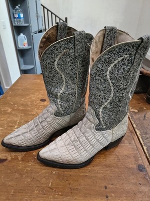 Exotic Cowboy Boots Men US 7 1/2 CROCODILE ALLIGATOR PATTERN - Used White