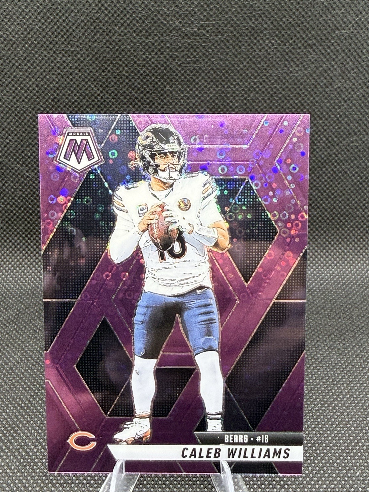 Panini Mosaic 2025 Caleb Williams #22 No Huddle Purple Mosaic Prizm /50