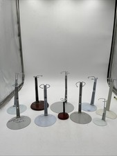Lot of 10 Vintage Adjustable Doll Display Stands Kaiser Style Wooden Metal Base