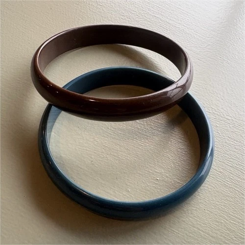 Bakelite Vintage Bangle Bracelets Brown Blue Stackable Retro Jewelry Accessory