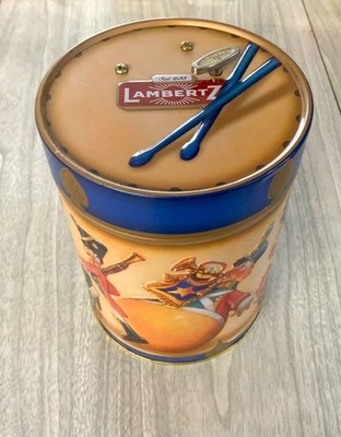Lambertz musical tin,Lambertz vintage cookie tin,music box,soldiers-horse-monkey