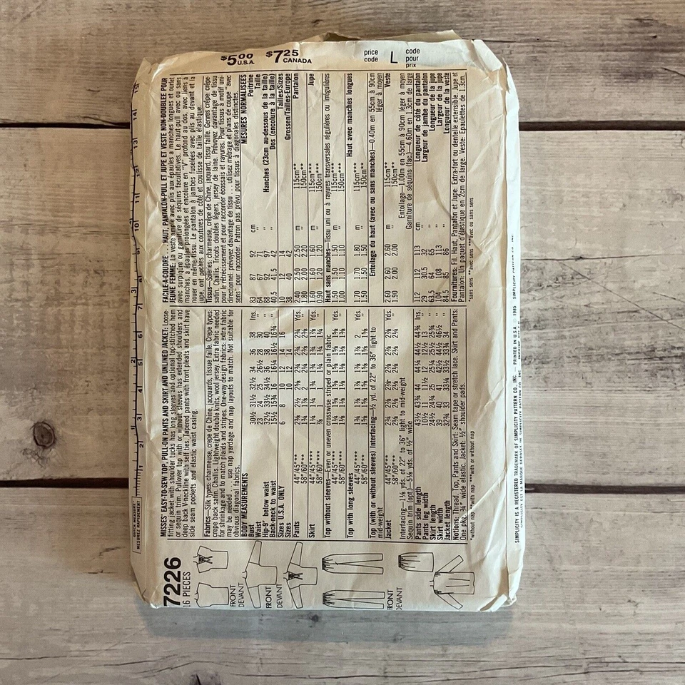 Simplicity 7226 Sewing Pattern Jacket Pants Skirt Top Wardrobe Miss Sz 6 UNCUT - Image 2 of 4