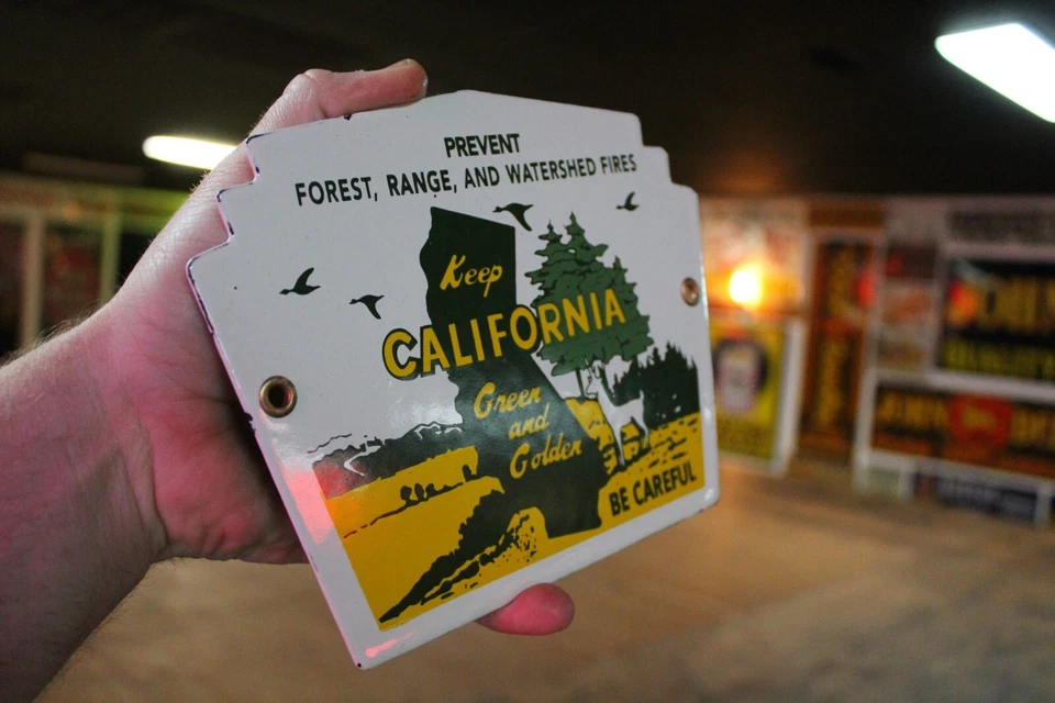 LETRERO SUPERIOR PLACA DE METAL PORCELANA VERDE MANTÉN CALIFORNIA BOSQUE NOVATO OSO CIERVO Foto 3 de 4