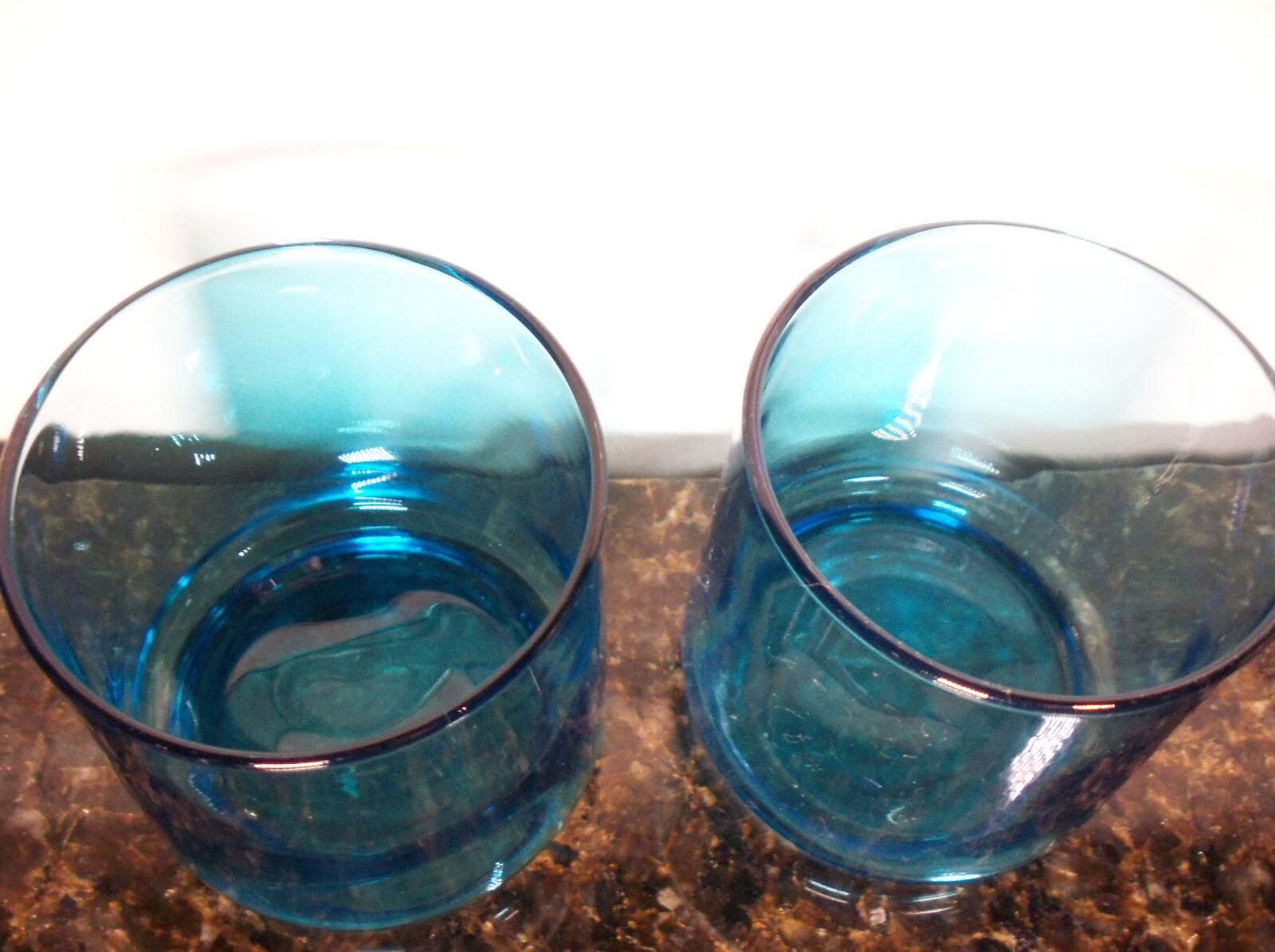 2 pc Set of Anchor Hocking Finlandia Flat 5oz Aqua Blue Glasses Juice